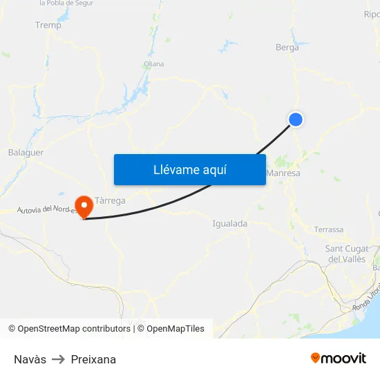 Navàs to Preixana map