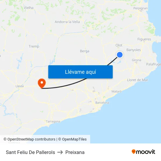 Sant Feliu De Pallerols to Preixana map