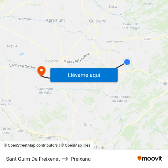 Sant Guim De Freixenet to Preixana map