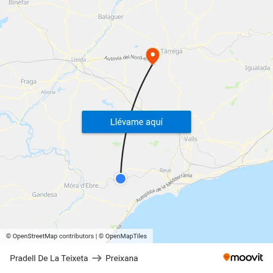 Pradell De La Teixeta to Preixana map