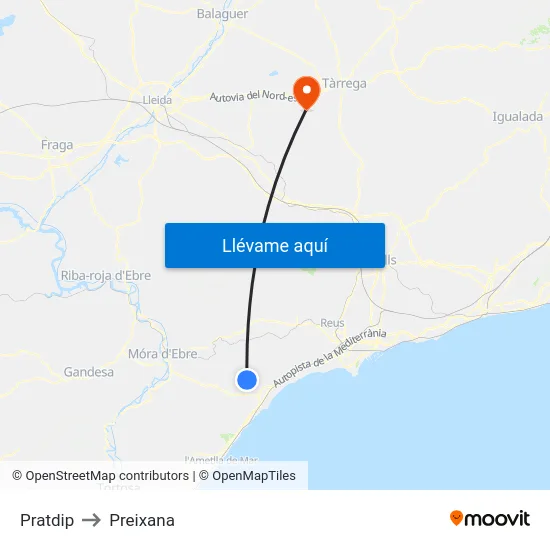 Pratdip to Preixana map