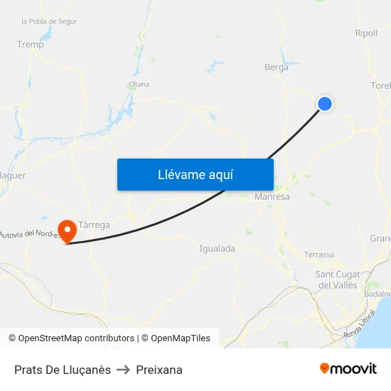 Prats De Lluçanès to Preixana map