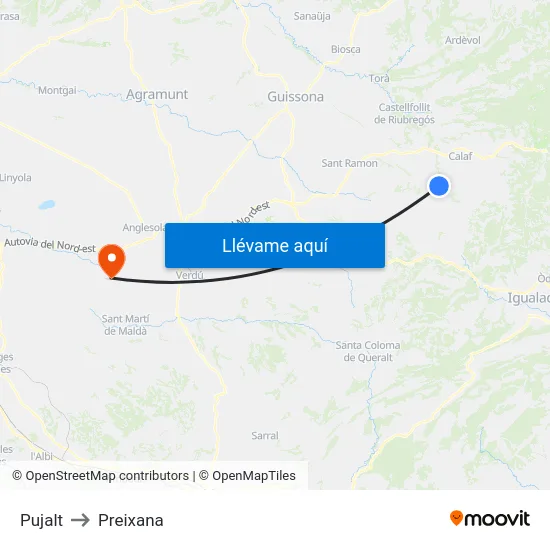 Pujalt to Preixana map