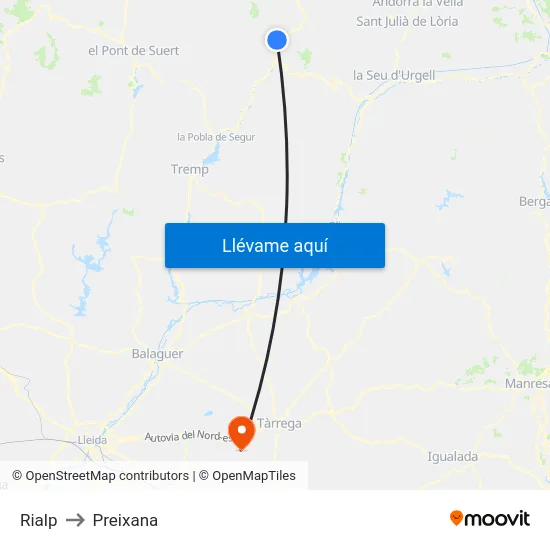 Rialp to Preixana map