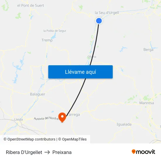 Ribera D'Urgellet to Preixana map