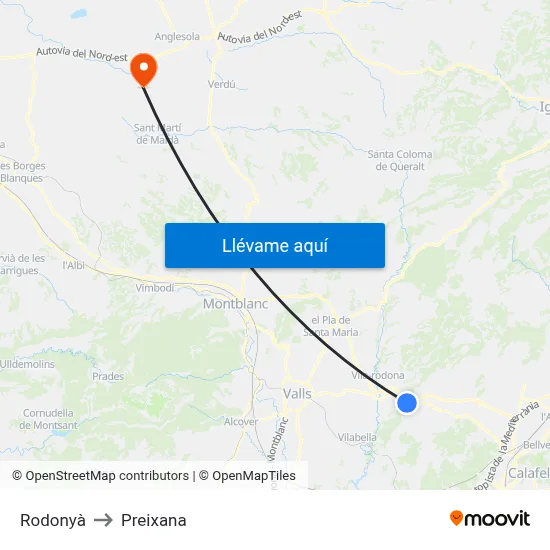 Rodonyà to Preixana map