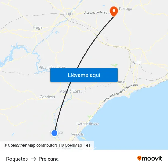 Roquetes to Preixana map