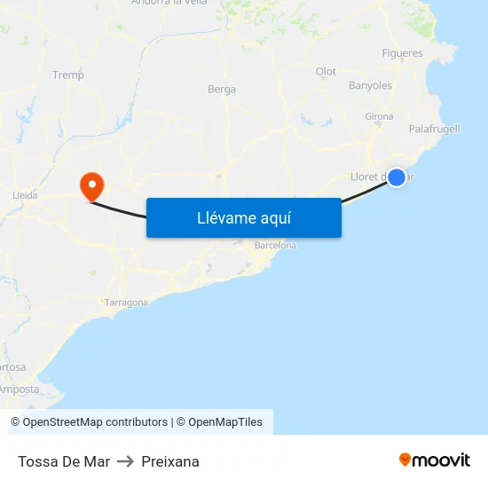 Tossa De Mar to Preixana map