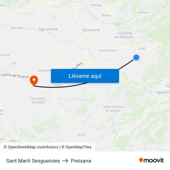 Sant Martí Sesgueioles to Preixana map