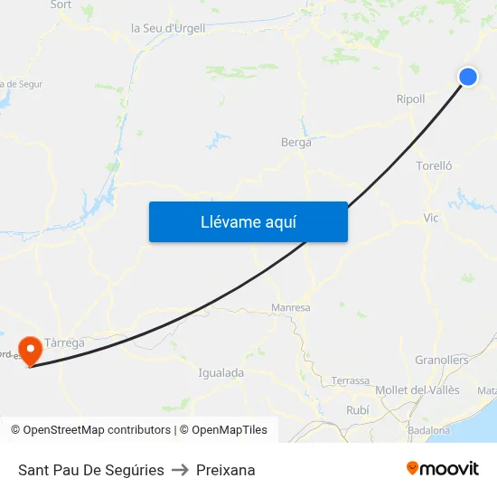 Sant Pau De Segúries to Preixana map