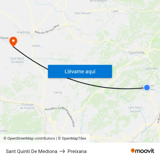 Sant Quintí De Mediona to Preixana map