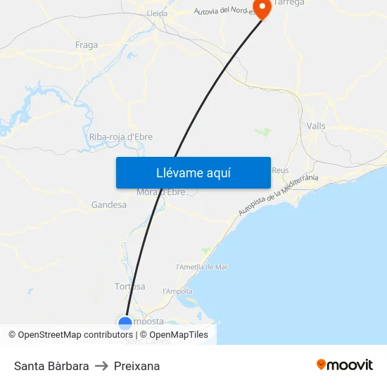 Santa Bàrbara to Preixana map