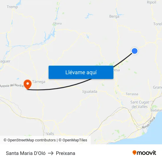 Santa Maria D'Oló to Preixana map
