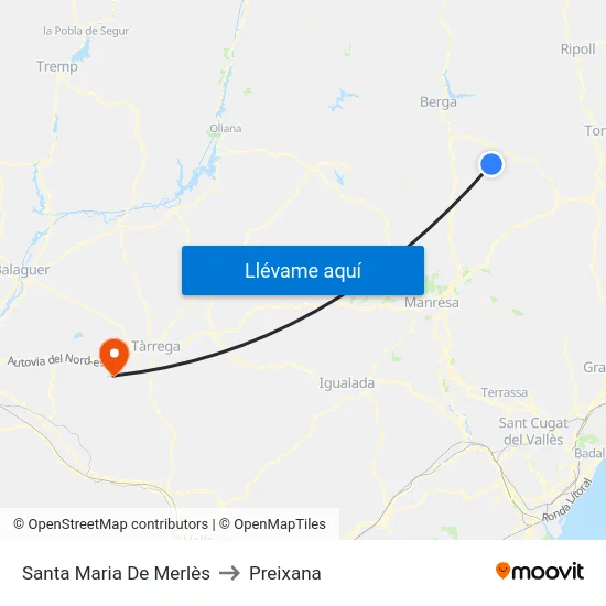 Santa Maria De Merlès to Preixana map