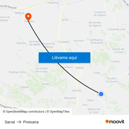 Sarral to Preixana map