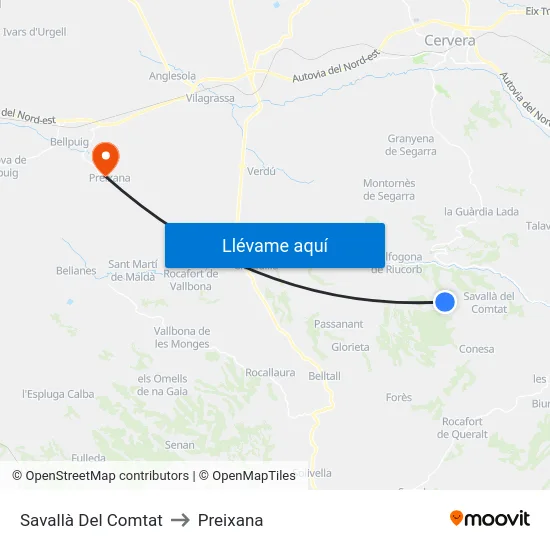 Savallà Del Comtat to Preixana map