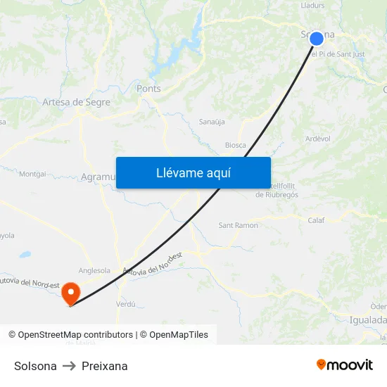 Solsona to Preixana map