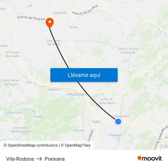 Vila-Rodona to Preixana map