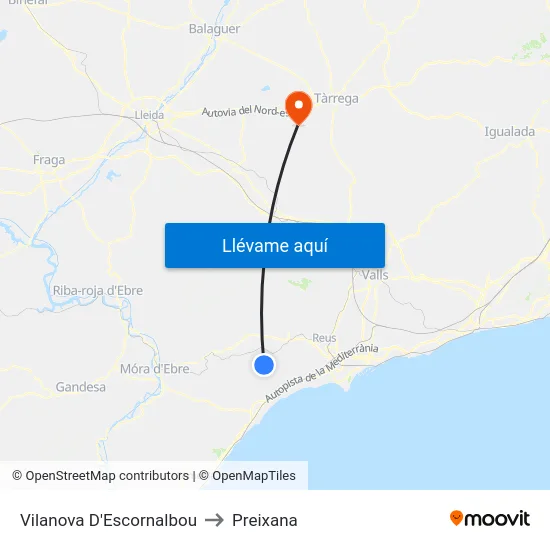 Vilanova D'Escornalbou to Preixana map