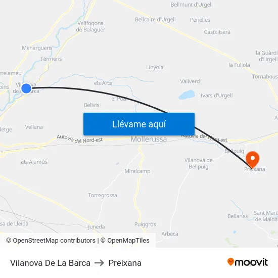 Vilanova De La Barca to Preixana map