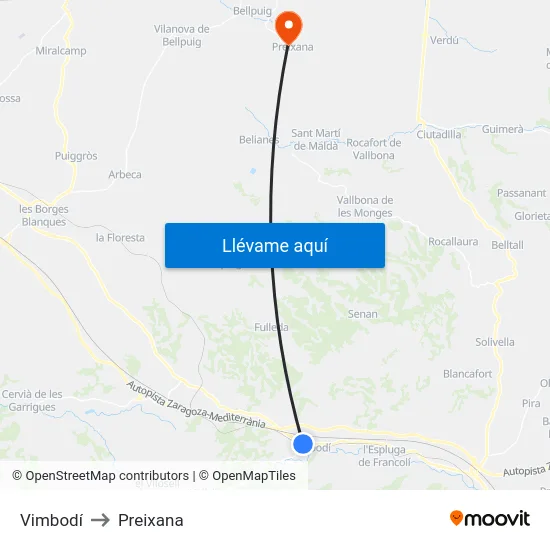 Vimbodí to Preixana map