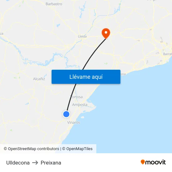 Ulldecona to Preixana map