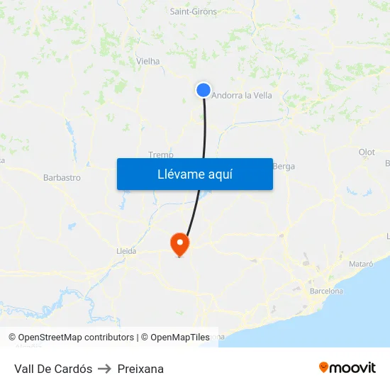 Vall De Cardós to Preixana map