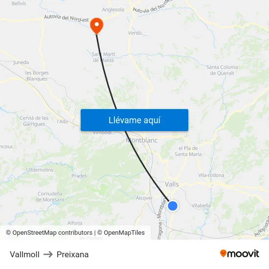 Vallmoll to Preixana map