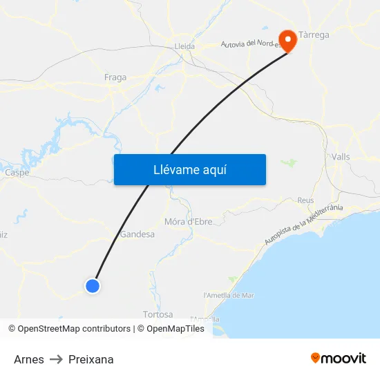 Arnes to Preixana map