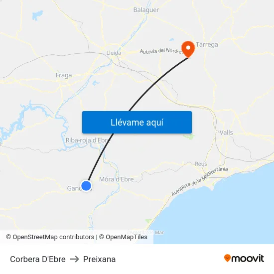 Corbera D'Ebre to Preixana map