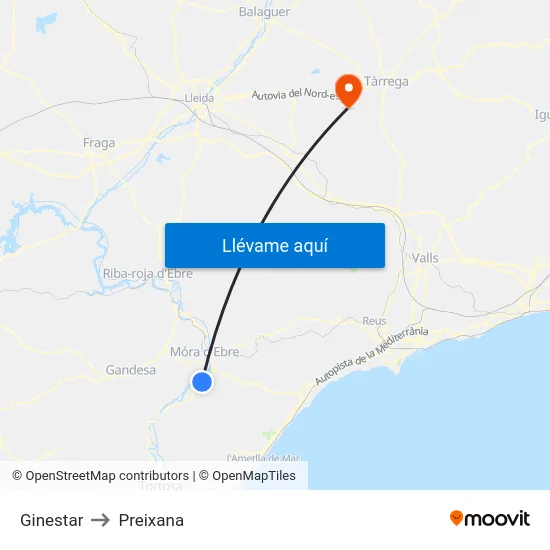 Ginestar to Preixana map