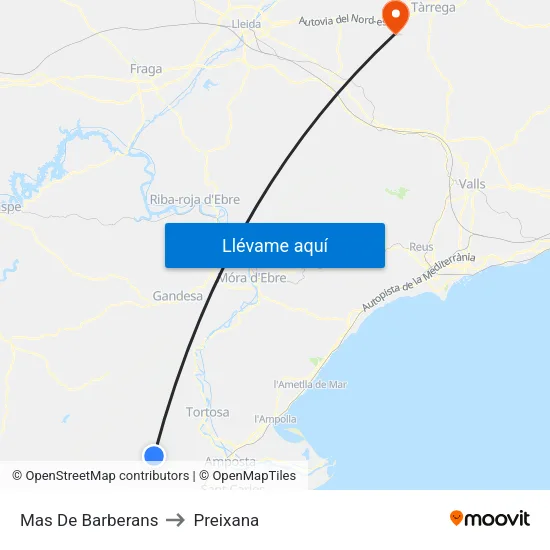 Mas De Barberans to Preixana map