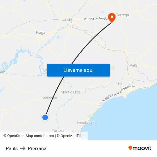 Paüls to Preixana map