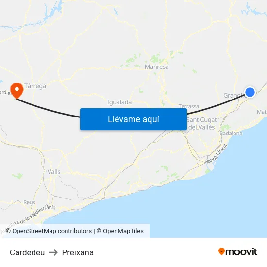 Cardedeu to Preixana map