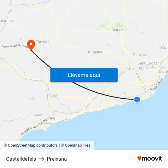 Castelldefels to Preixana map