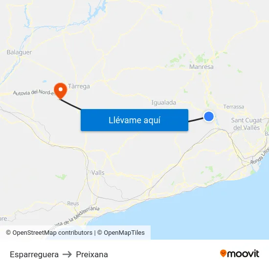 Esparreguera to Preixana map