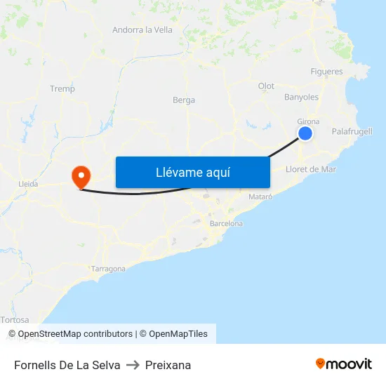 Fornells De La Selva to Preixana map