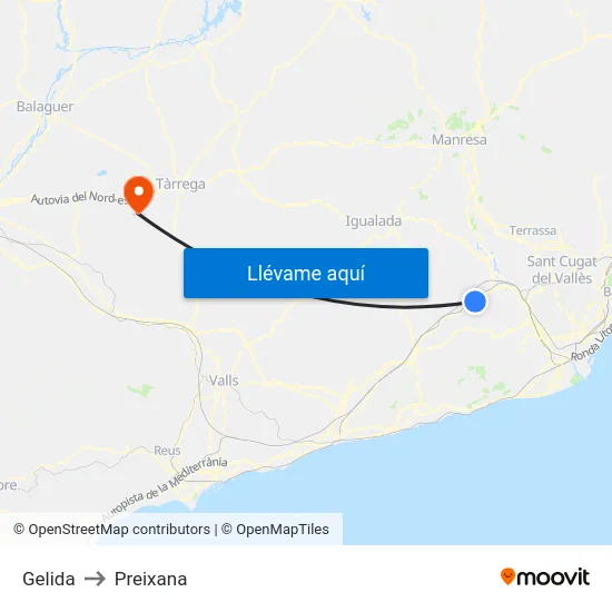 Gelida to Preixana map
