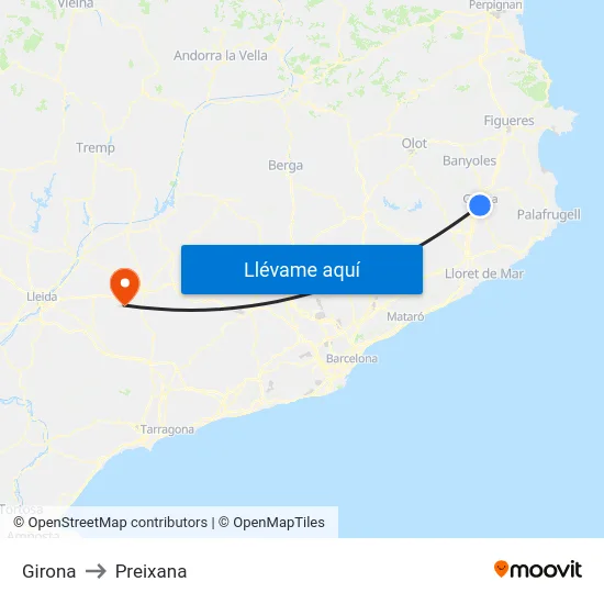 Girona to Preixana map