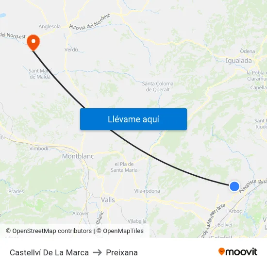 Castellví De La Marca to Preixana map