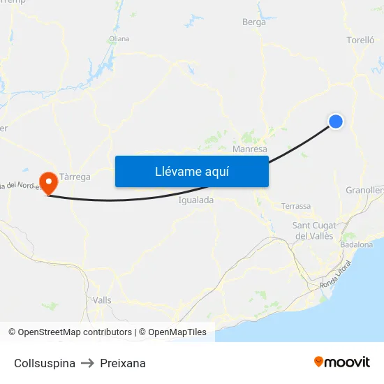 Collsuspina to Preixana map