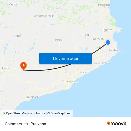 Colomers to Preixana map