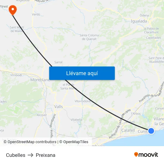 Cubelles to Preixana map