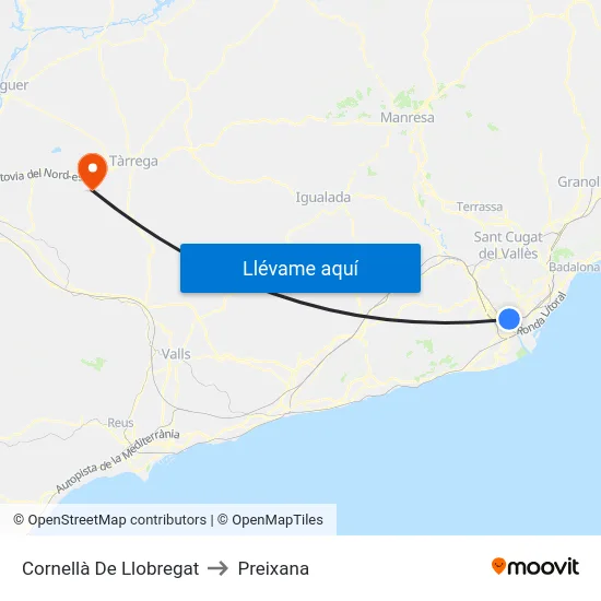 Cornellà De Llobregat to Preixana map