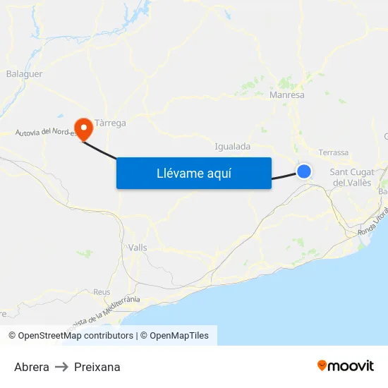 Abrera to Preixana map