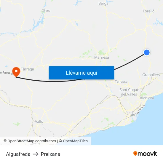 Aiguafreda to Preixana map