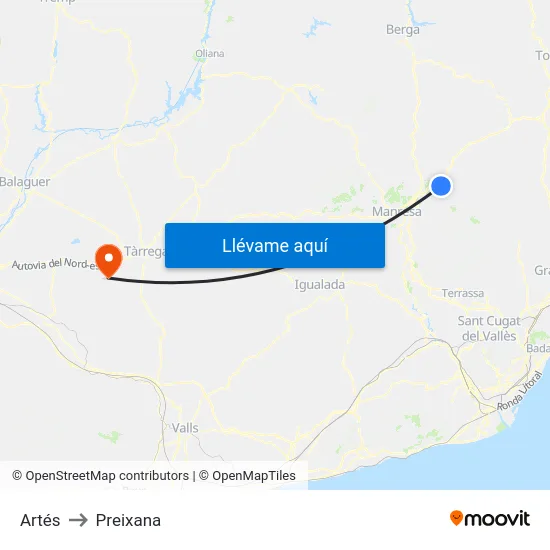 Artés to Preixana map