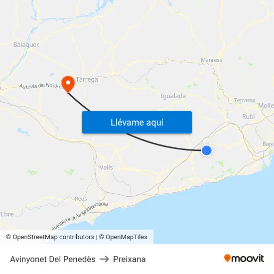 Avinyonet Del Penedès to Preixana map