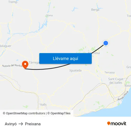 Avinyó to Preixana map