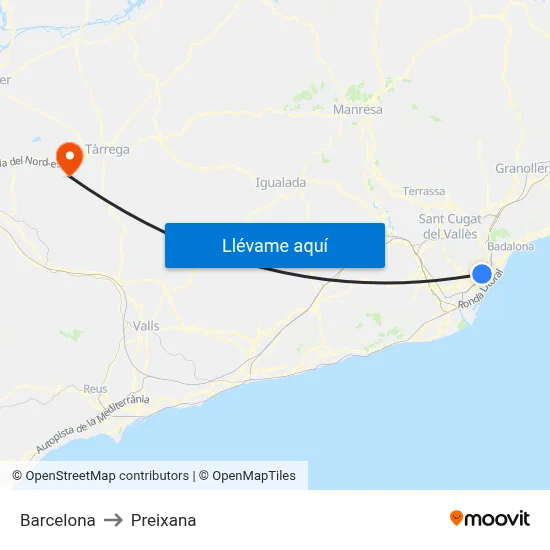 Barcelona to Preixana map